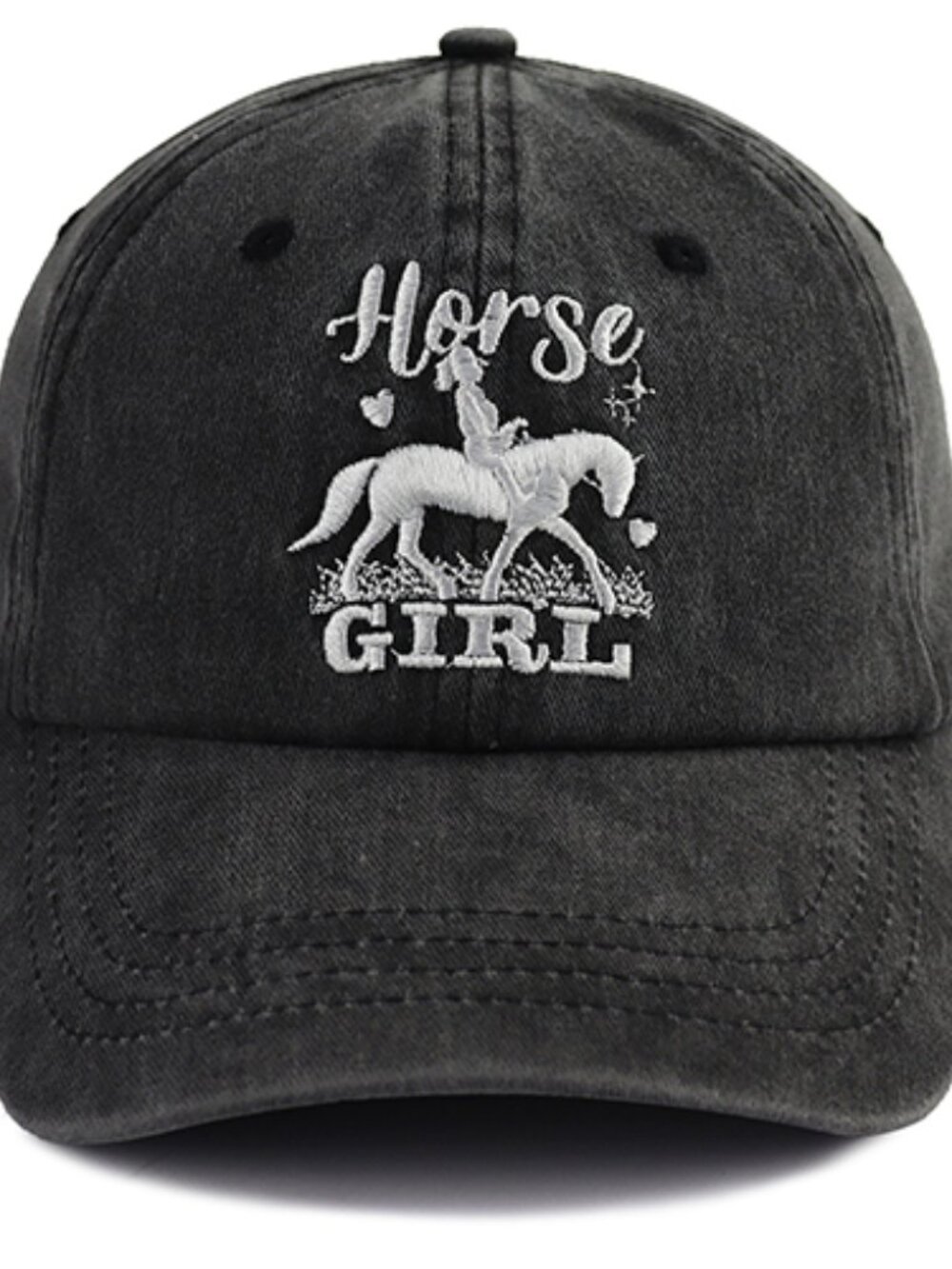 Vintage Embroidered Elephant Washed Cotton Dad Hat - Charcoal Black Baseball Cap